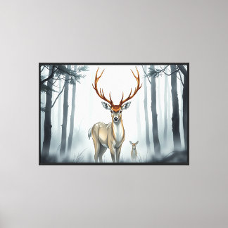 Misty Forest Herten Duo – Majestueuze Wilde Dieren Canvas Afdruk