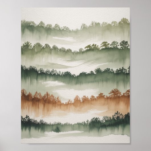 Misty Forest Layers - Waterverf landschap Poster (Voorkant)