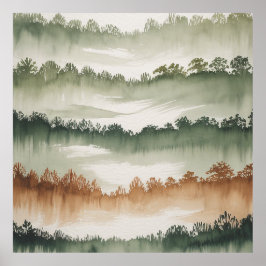 Misty Forest Layers - Waterverf landschap Poster