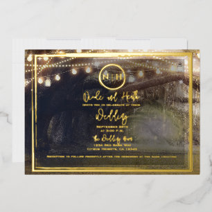 Misty Forest Lights Elegant Modern Wedding Gold Folie Uitnodiging