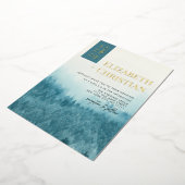 Misty Forest Mountain Blue Waterverf bruiloft Folie Uitnodiging (Gedraaid)