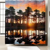 Misty Forest Sunset Pine Trees Woodland Wilderness Douchegordijn