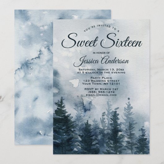 Misty Forest Sweet Sixteen Kaart (Voorkant / Achterkant)