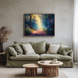 Misty Forest Trail als de dageraad breekt Canvas Afdruk