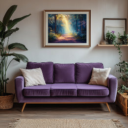 Misty Forest Trail als de dageraad breekt Imitatie Canvas Print