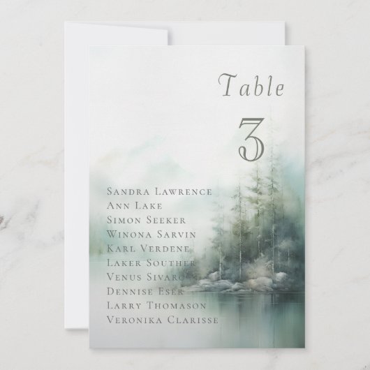 Misty green forest Wedding Table Seating Card Kaart (Voorkant)