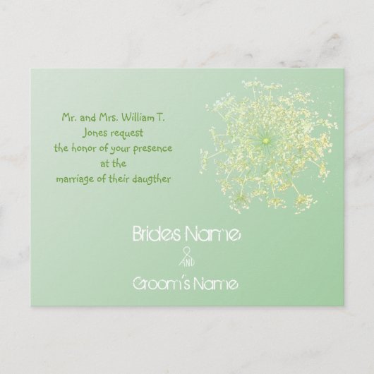 Misty Green Queen Anne's Lace Weddding Invitation Uitnodiging Briefkaart (Voorkant)