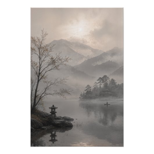 Misty Japanese Mountain Wall Art Poster (Devant)