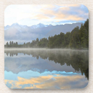 Misty Lake Trees Reflection Tranquil Natuur Foto Bier Onderzetter