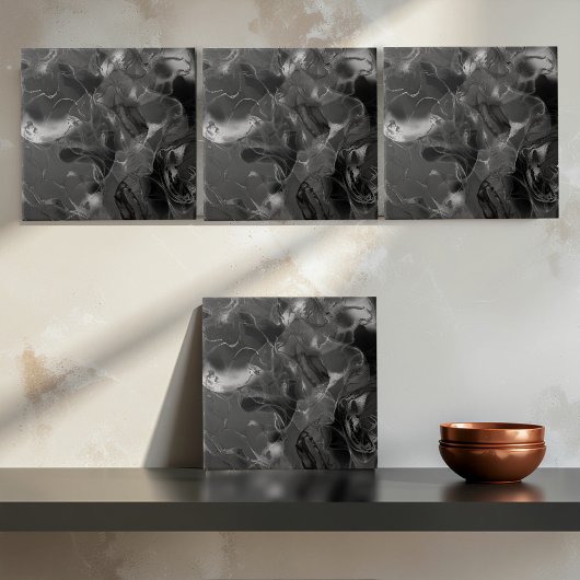 Misty Marble Abstract Pattern Dark B&W ID705a Tegeltje