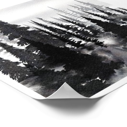 Misty Monochrome Pine Forest Waterverf Art Print (Hoek)