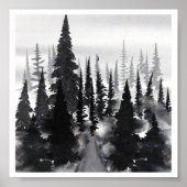 Misty Monochrome Pine Forest Waterverf Art Print (Voorkant)