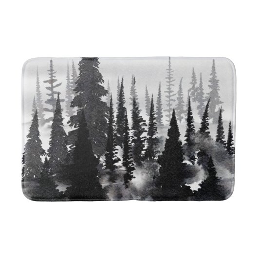 Misty Monochrome Pine Forest Waterverf Art Print Badmat (Voorkant)