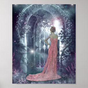 Misty moonlight night poster