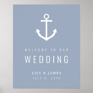 Misty Morning Blue Grey Nautical Anchor Welkom Poster