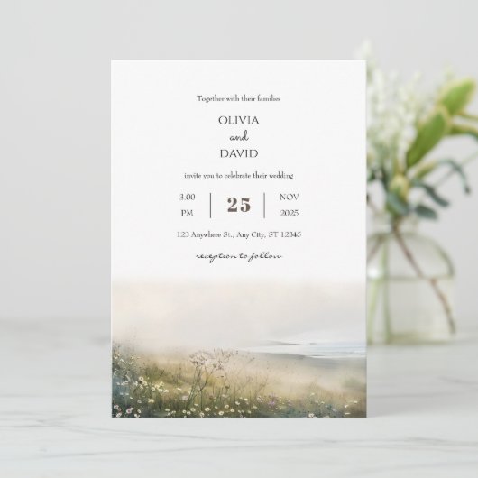 Misty Morning Coastal Meadow Uitzicht Beach Bruilo Kaart (Staand voorkant)