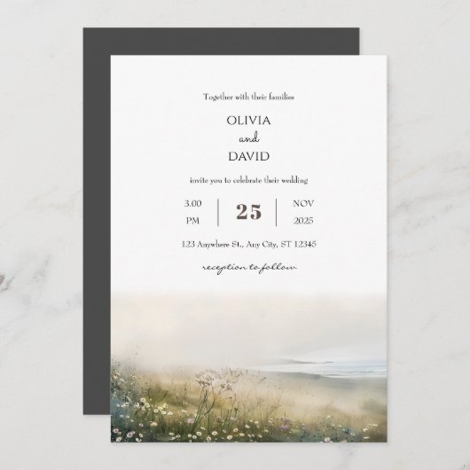 Misty Morning Coastal Meadow Uitzicht Beach Bruilo Kaart (Voorkant / Achterkant)
