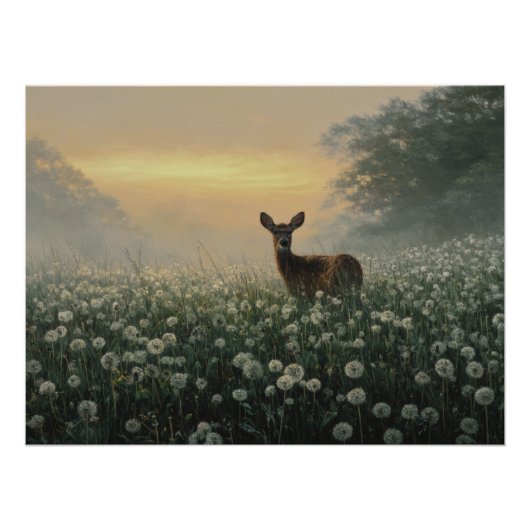 Misty Morning Meadow Deer Perfect Poster (Voorkant)