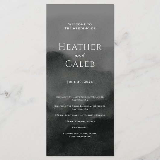 Misty Mountain Black Waterverf bruiloft Programma (Voorkant)