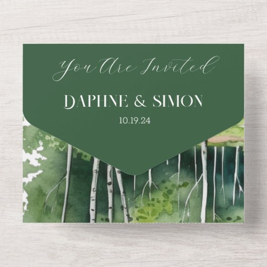 Misty Mountain bruiloft All In One Uitnodiging (Achterkant)