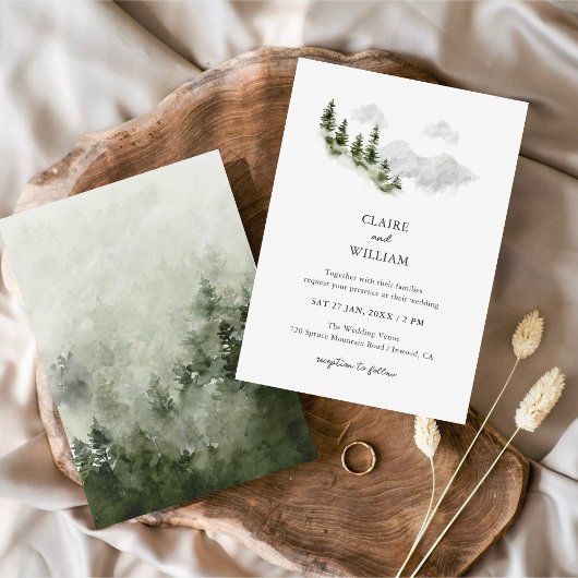 Misty Mountain Forest Wedding Invitation Kaart