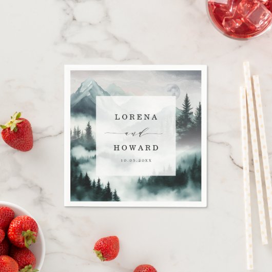 Misty Mountain Moon Pine Forest bruiloft servetten (Insitu)