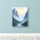 Misty Mountain Range Natuur Waterverf schilderij Canvas Afdruk (Insitu (Houten vloer))