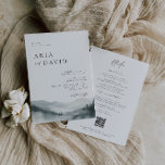Misty Mountain Rustic Faire-part de mariage<br><div class="desc">Elégante aquarelle misty forêt de pins de montagne,  faire-part de mariage. Modèle de style design de typographie moderne et simple avec détails modèle sur le dos.</div>