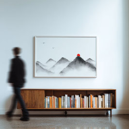 Misty Mountain Sunrise Art - Zen Landscape Print Foto Afdruk