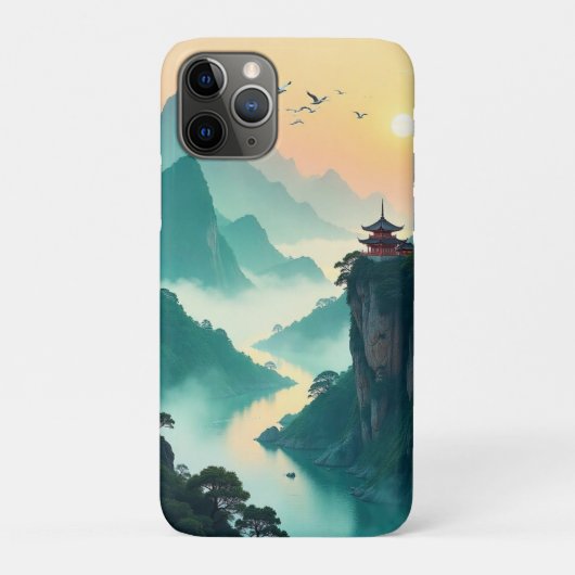 Misty Mountain Temple Landscape - Serene Aziatisch Case-Mate iPhone Case (Achterkant)