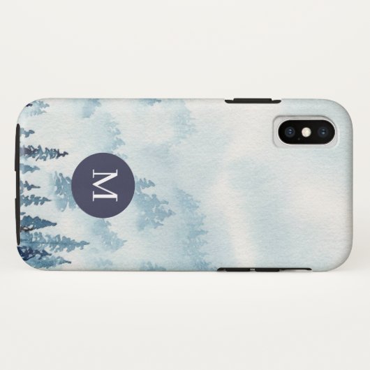 Misty Mountain Waterverf Monogram iPhone Case (Achterkant (horizontaal))