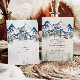 Misty Mountain Waterverf Winter Forest Wedding Kaart