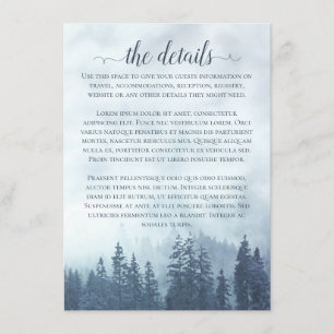 Misty Mountains Blauw Pine Forest Bruiloft Details Informatiekaartje