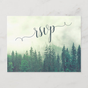 Misty Mountains groen dennenbos bruiloft RSVP Briefkaart
