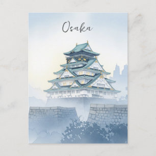 Misty Osaka Castle Japan Waterverf Briefkaart