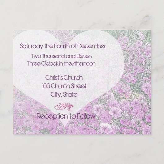 Misty Paarse Petunias Bruiloft Uitnodiging (Achterkant)