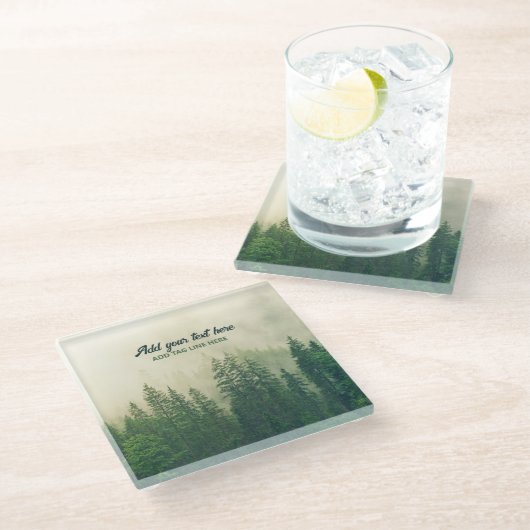 Misty Pine Forest Trees Custom Keepomwille Glazen Onderzetter (Schuin)