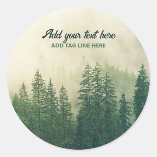 Misty Pine Forest Trees Custom Keepomwille Ronde Sticker (Voorkant)
