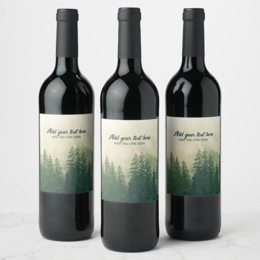 Misty Pine Forest Trees Custom Keepomwille Wijn Etiket (Flessen)