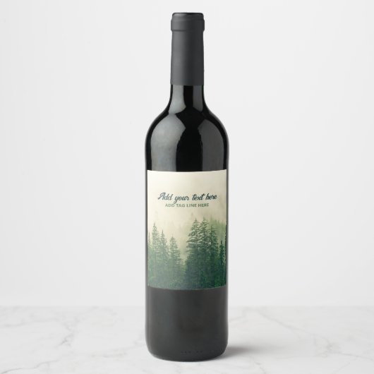 Misty Pine Forest Trees Custom Keepomwille Wijn Etiket (Voorkant)