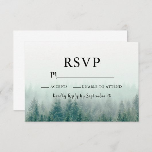Misty Pines Modern Reply Card RSVP (Voorkant / Achterkant)