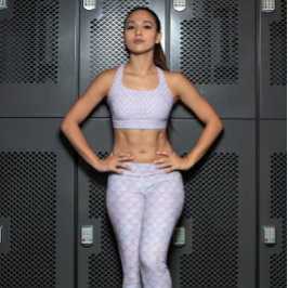 Misty Pink Blue Faux Glitter Mermaid Scales Leggings