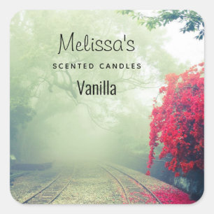 Misty Railroad Tracks Schilderachtig Foto Candle B Vierkante Sticker