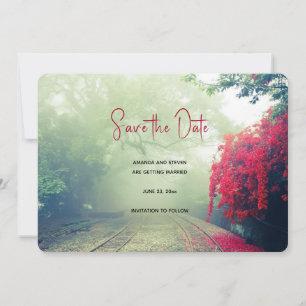 Misty Railroad Tracks Schilderachtig Foto Wedding Save The Date