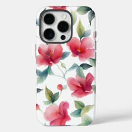 Misty Red Floral Pattern iPhone 16 Pro Hoesje