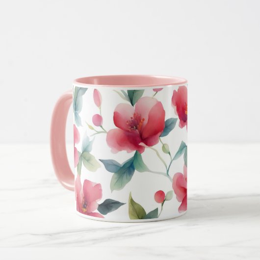 Misty Red Floral Pattern Mok (Voorkant links)