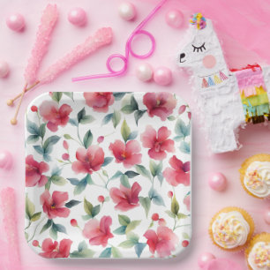 Misty Red Floral Pattern Papieren Bordje