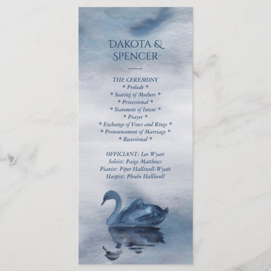 Misty Reflections | Dusty Blue Swan Lake Wedding Programma (Voorkant)