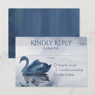 Misty Reflections   Dusty Blue Swan Lake Wedding RSVP Kaartje