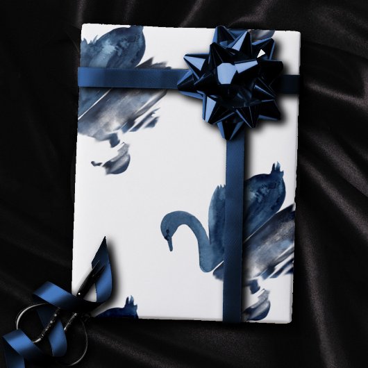 Misty Reflections | Moody Dusty Blue Swan op Lake Cadeaupapier